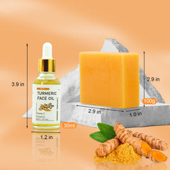 MR.A turmeric care set displayed as daily face and body routine.