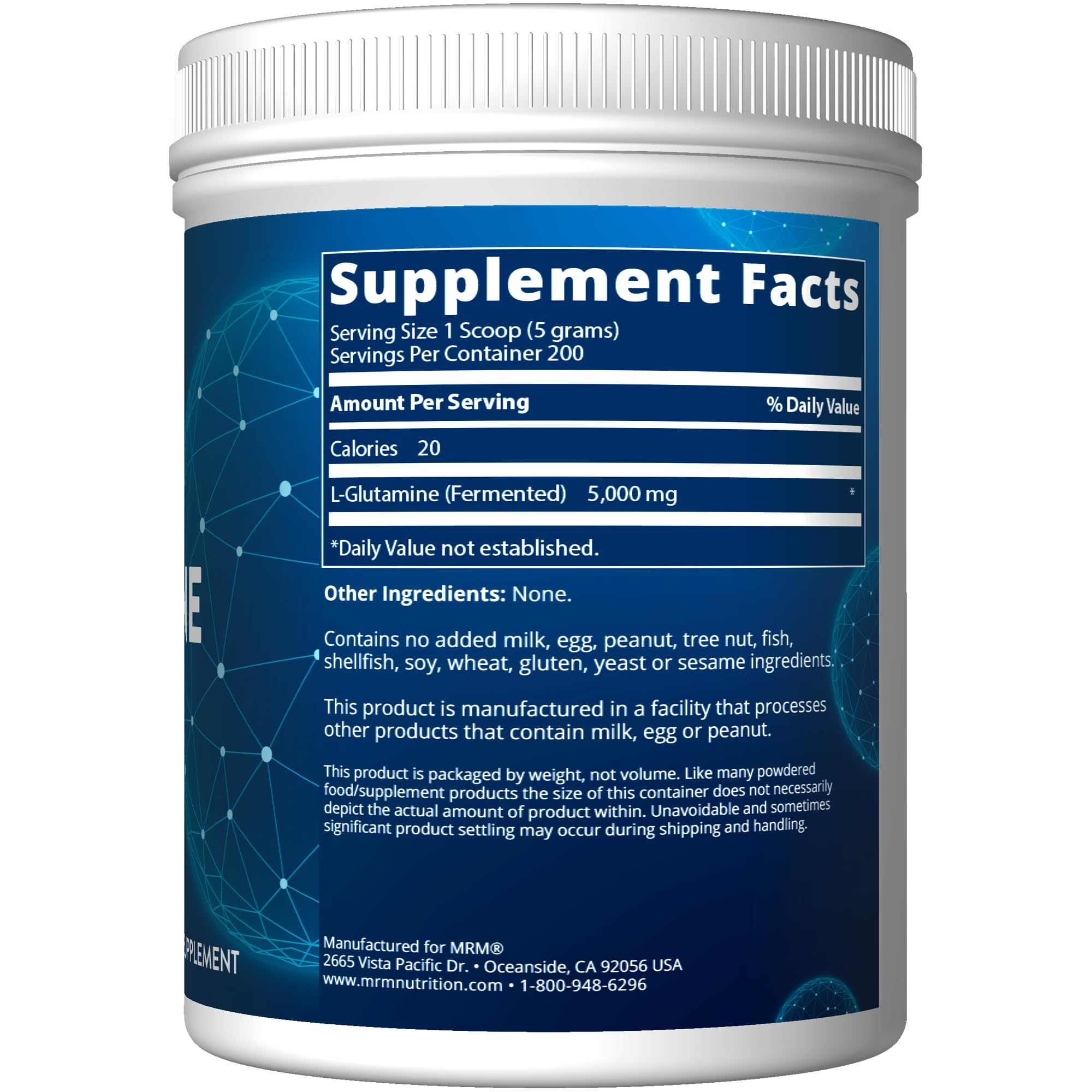 Fermented L-Glutamine powder 5000mg serving in unflavored powder