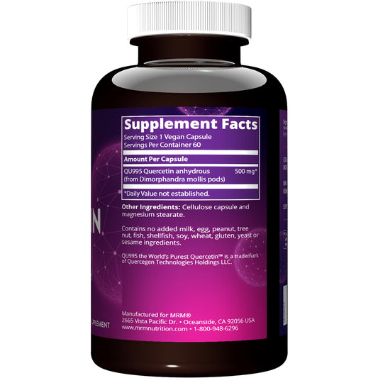 Close-up of MRM Quercetin bottle with 60 servings