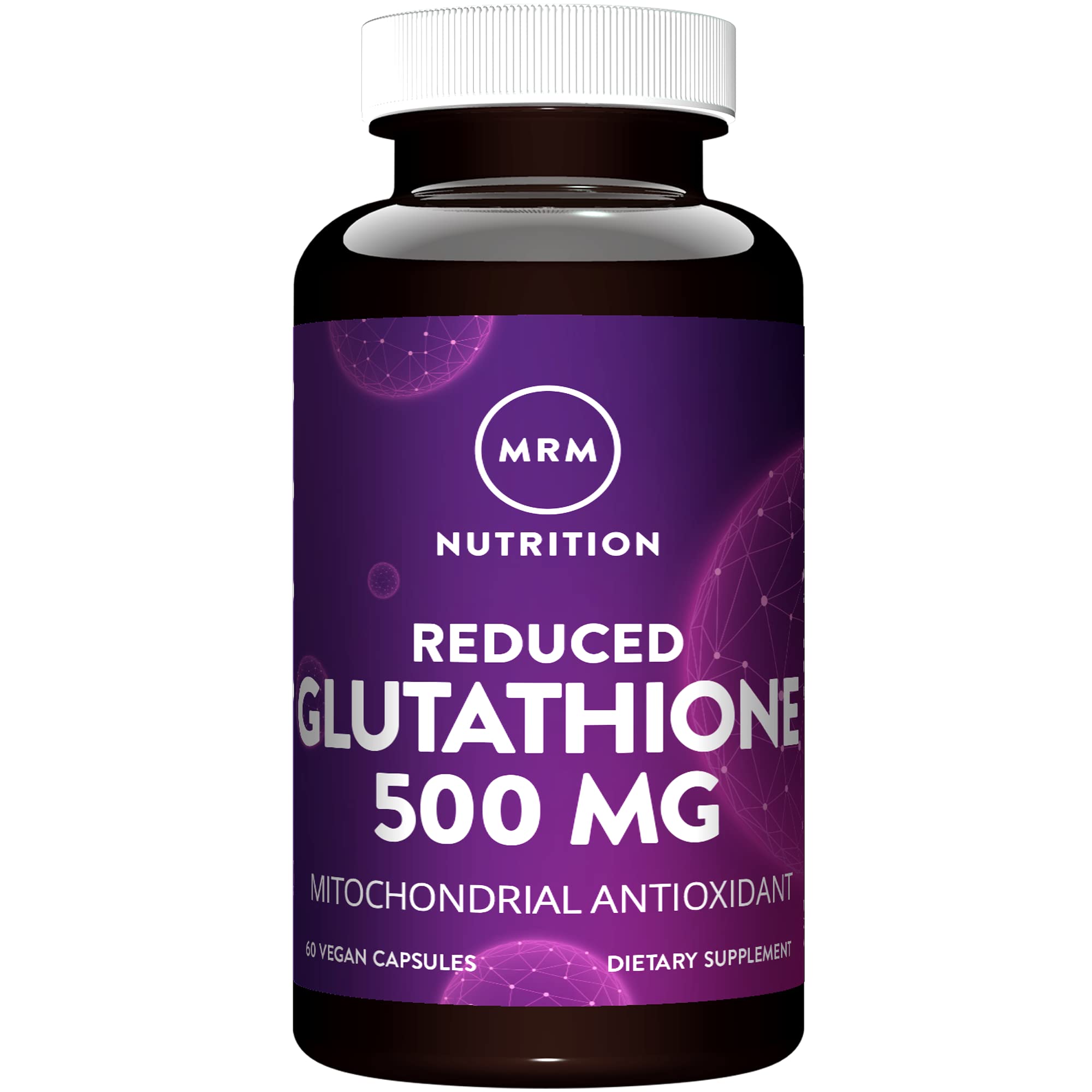 MRM Nutrition Reduced Glutathione 500mg bottle front view with 60 servings