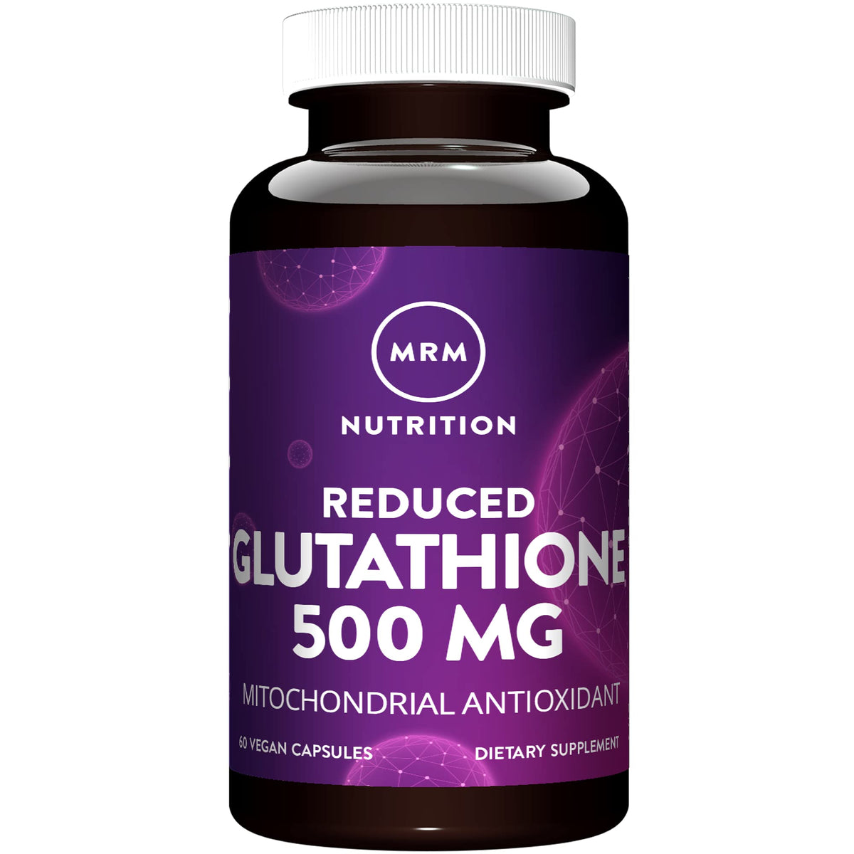 MRM Nutrition Reduced Glutathione 500mg bottle front view with 60 servings
