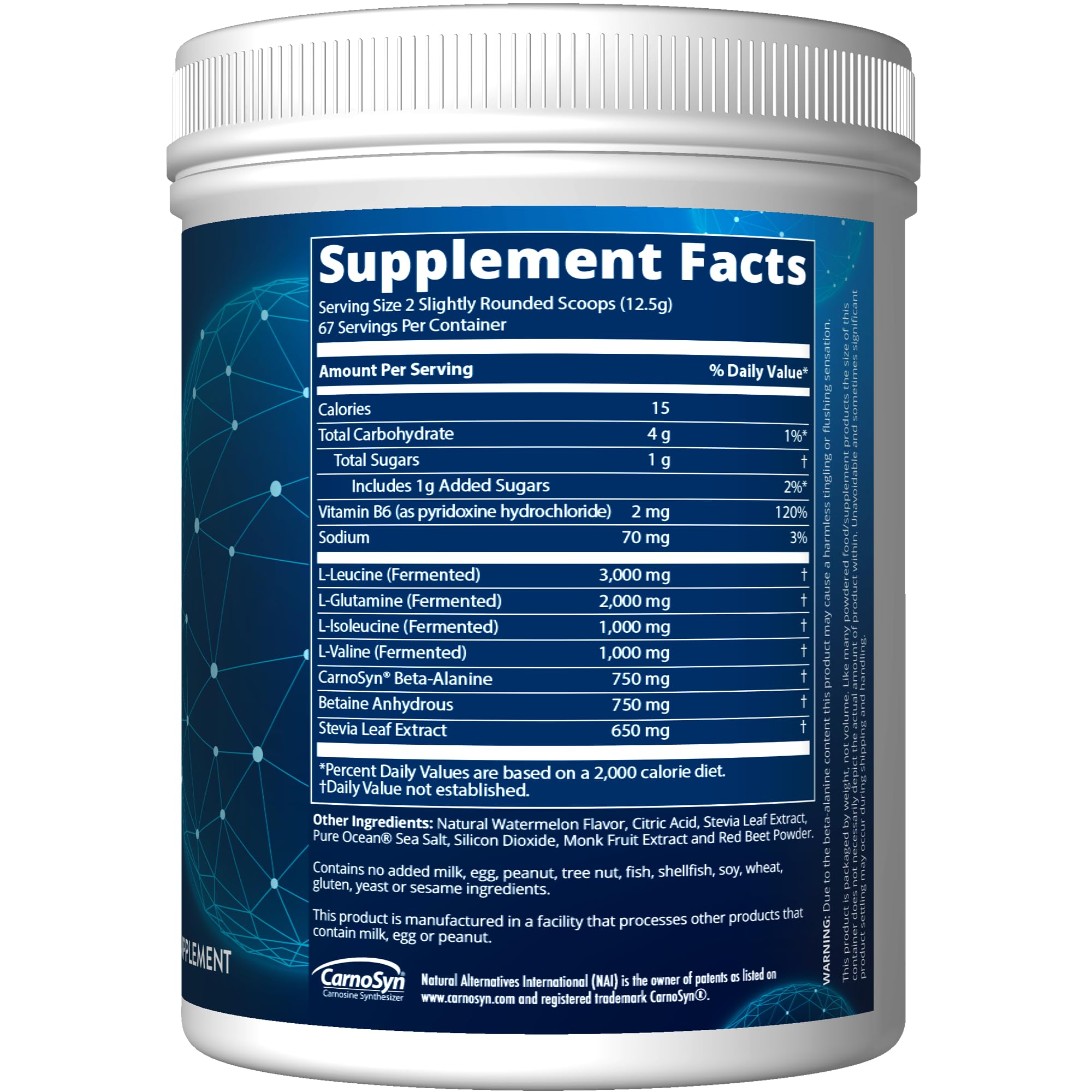 MRM Reload BCAA+G Watermelon tub back panel