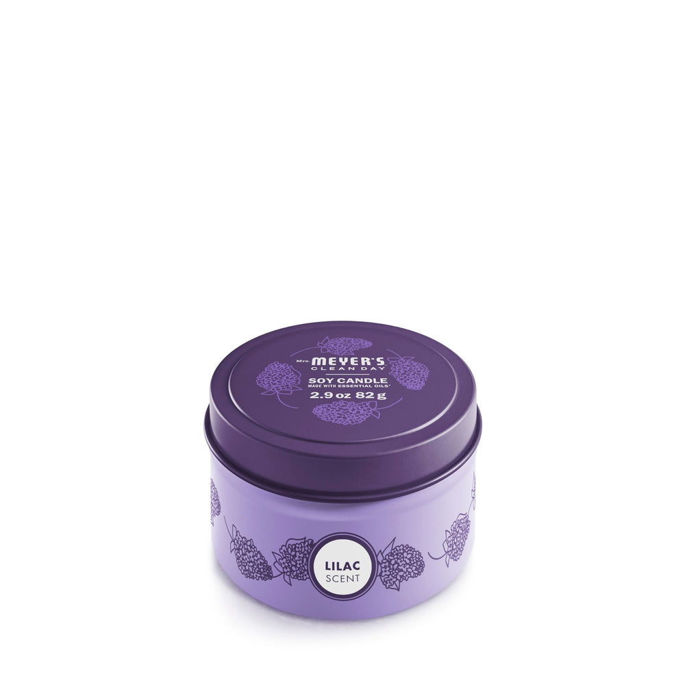 Decorative lilac tin candle from Mrs. Meyer's Clean Day