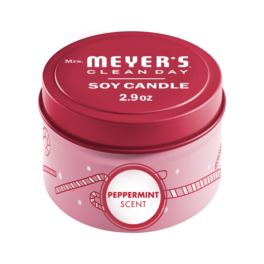Peppermint Soy Tin Candle in decorative holder