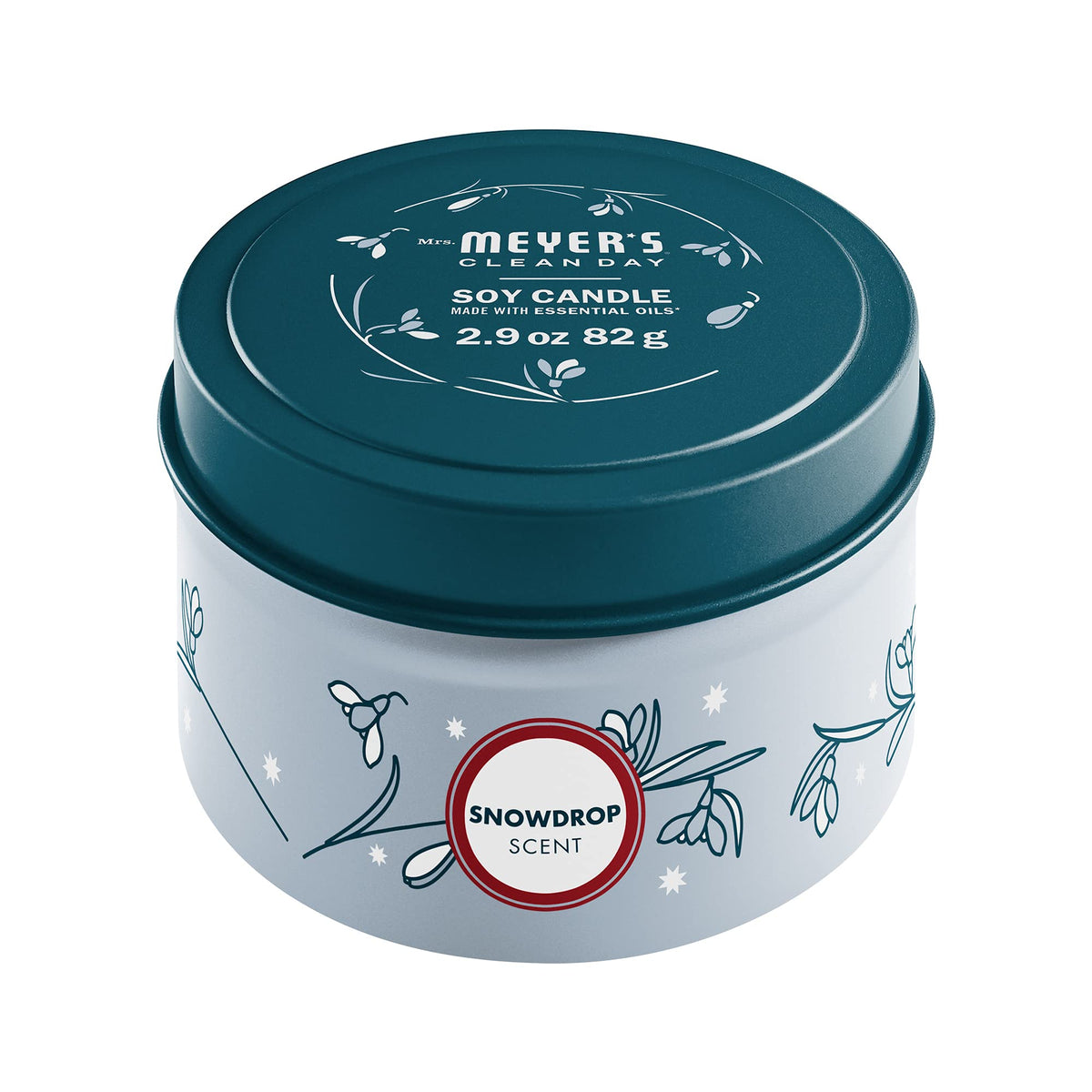 Snowdrop scented soy tin candle in decorative recyclable tin