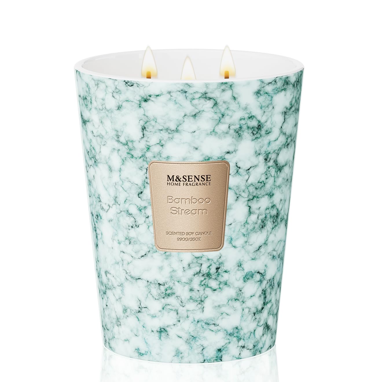 M&SENSE 35oz Extra Large 3-Wick candle in a marble-textured jar