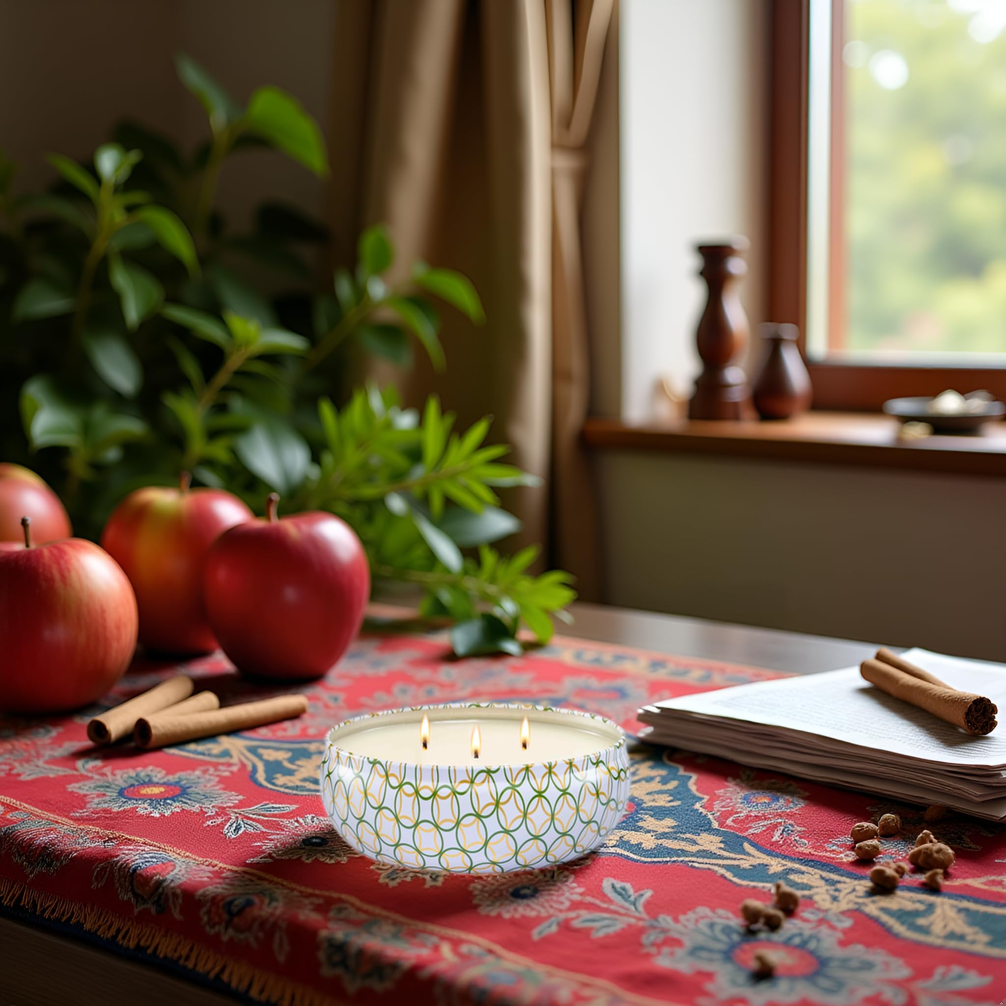 Side view of the 12oz 3-wick apple candle tin