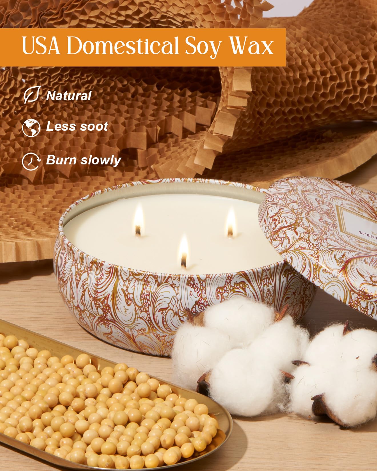 Side view of the Basil Flower candle in a reusable tin