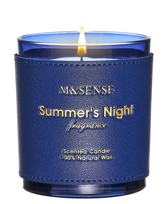 M&SENSE Bergamot Lavender candle with hand-stitched leather sleeve