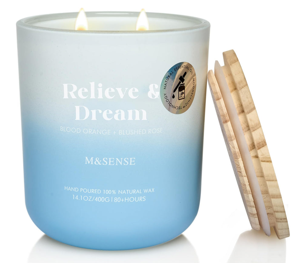 Front view of M&SENSE Blood Orange & Blushed Rose Aromatherapy Candle in a glass jar