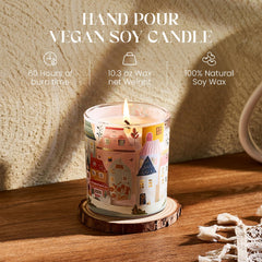 Candle burning with a warm glow in a cozy living space