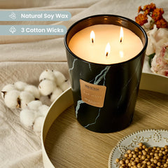 Elegant marble jar detail of M&amp;SENSE 35oz Oud Wood candle