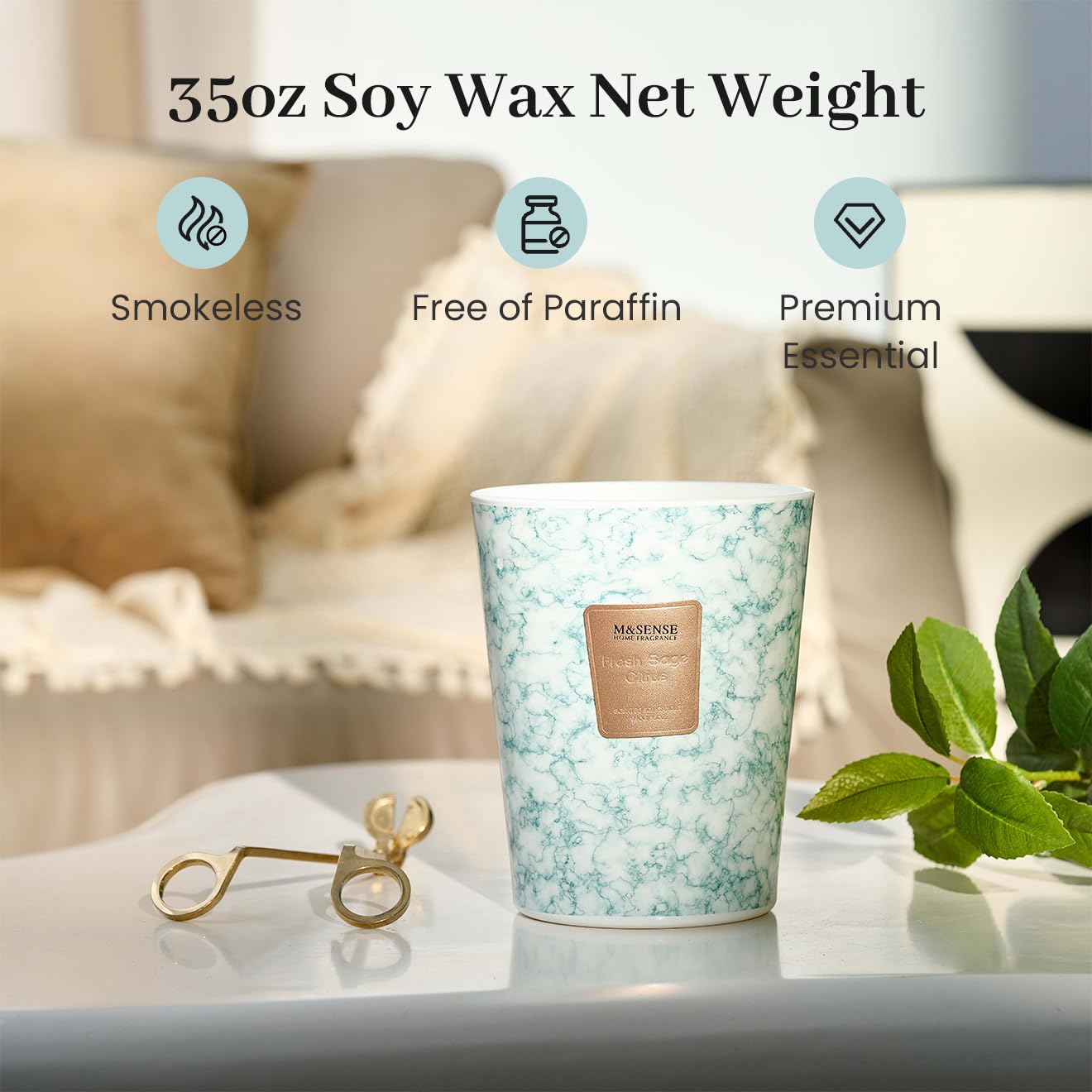 Gift-ready M&SENSE candle in marble jar