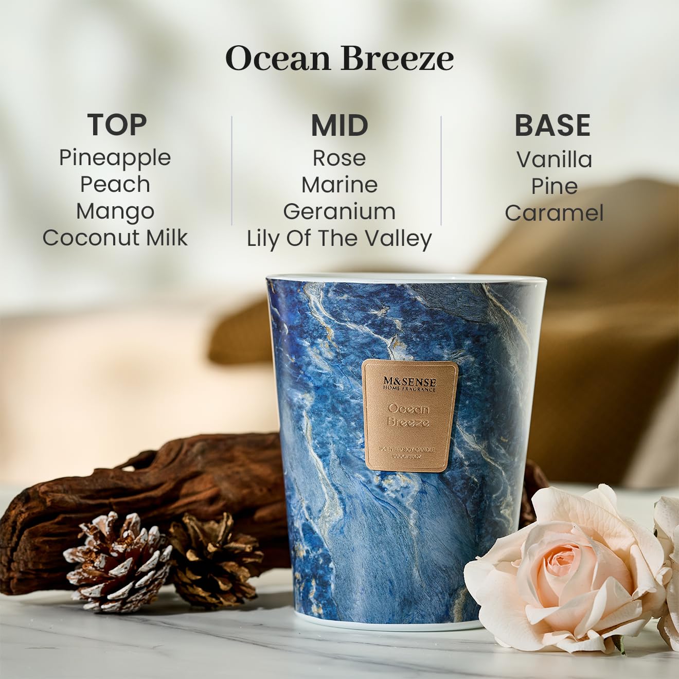 Stylish marble jar candle by M&SENSE in Ocean Breeze scent