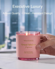 Detail of artisanal leather sleeve on the candle