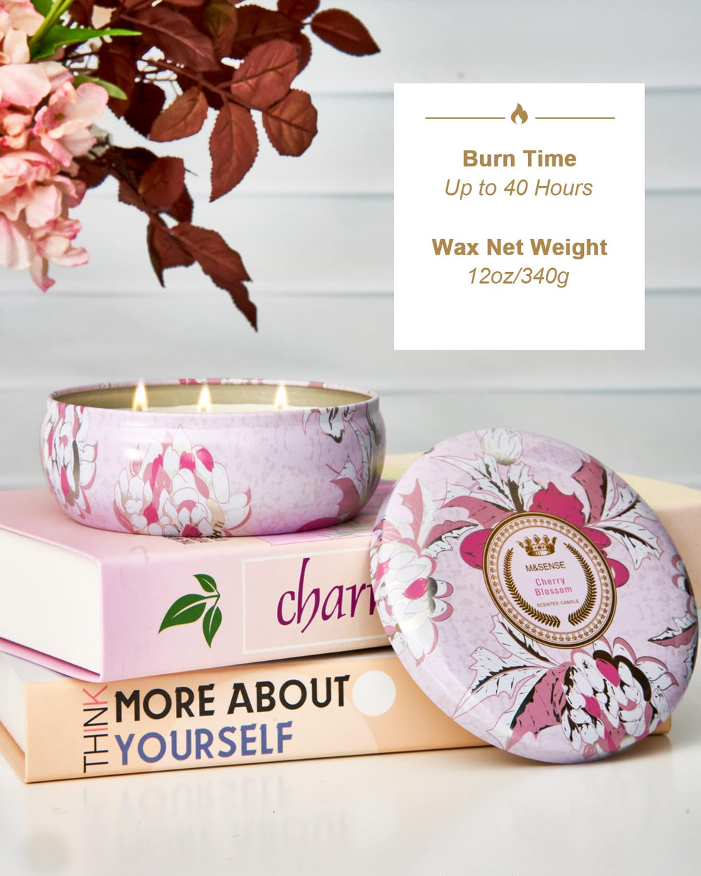 Floral design on M&SENSE tin candle for home decor