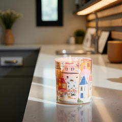 Close-up of candle surface with CharmArch townscape design