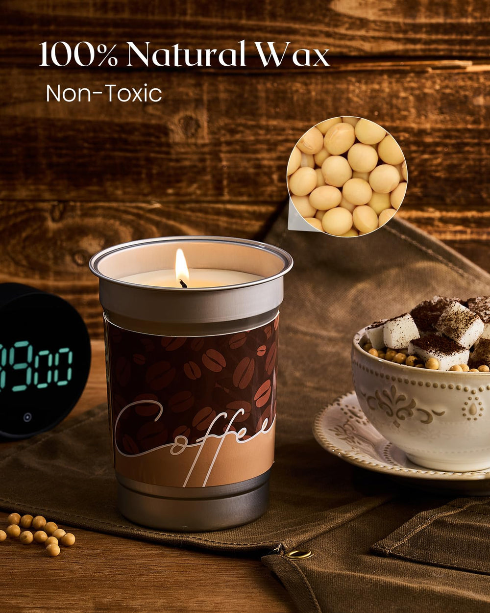 Large 16.2oz cappuccino candle burning in a living room