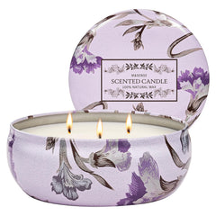 M&SENSE Citrus Berry scented candle tin with floral pattern and 3 wicks