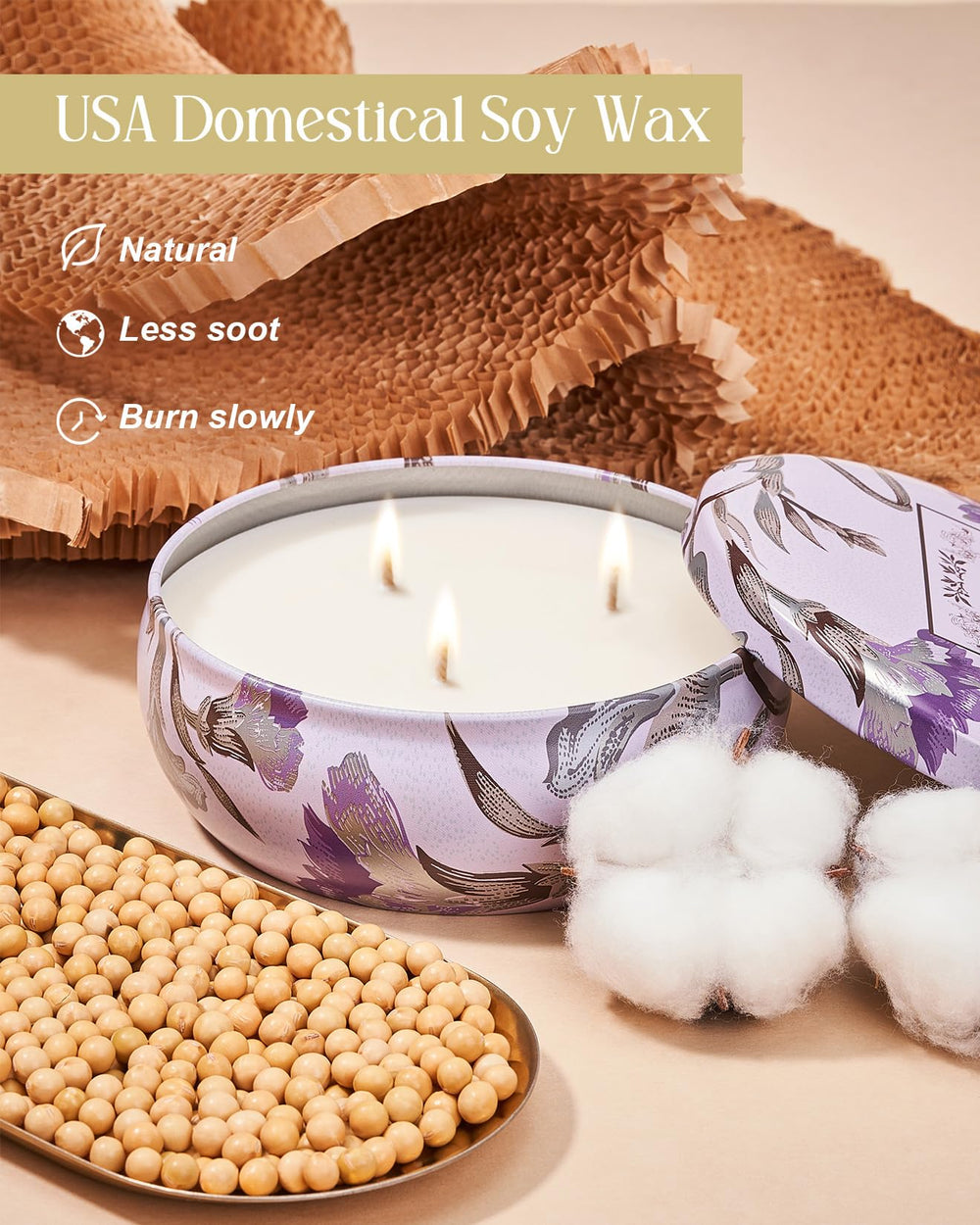Elegant floral-patterned tin candle as a stylish home decor accent