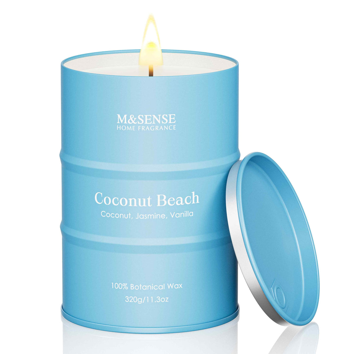 M&SENSE Coconut Beach scented candle in a reusable tin, 11.3oz