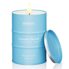M&SENSE Coconut Beach scented candle in a reusable tin, 11.3oz