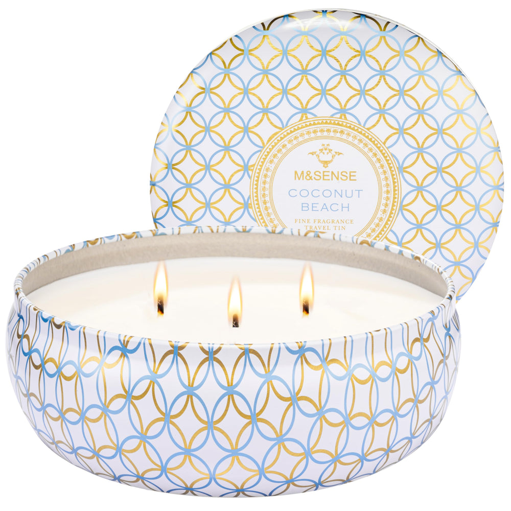 M&SENSE Coconut Beach Scented Candle in a reusable tin