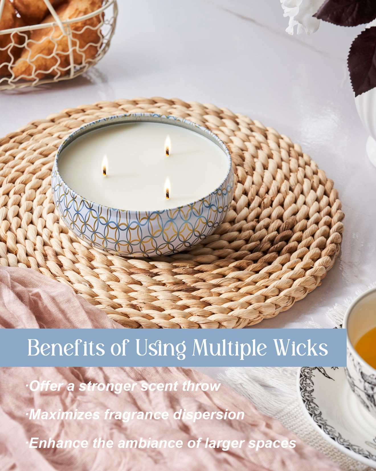 Candle burning with even burn and 40-50 hour burn time
