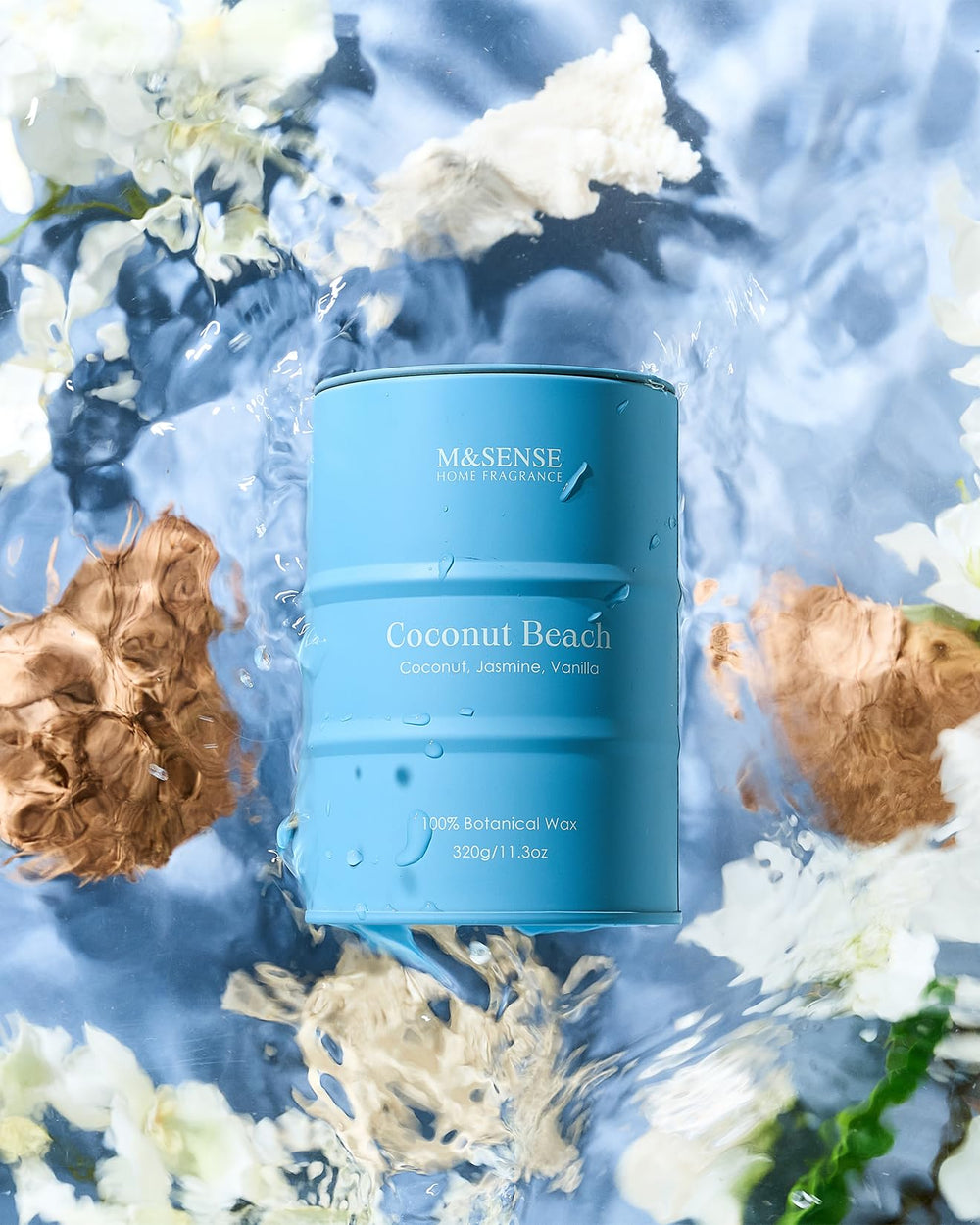 Close-up of ocean-inspired fragrance notes including coconut and citrus