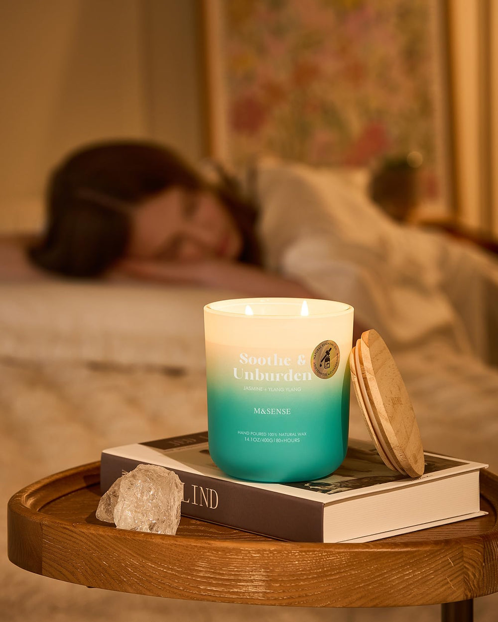 Cotton wick burning in a reusable glass jar