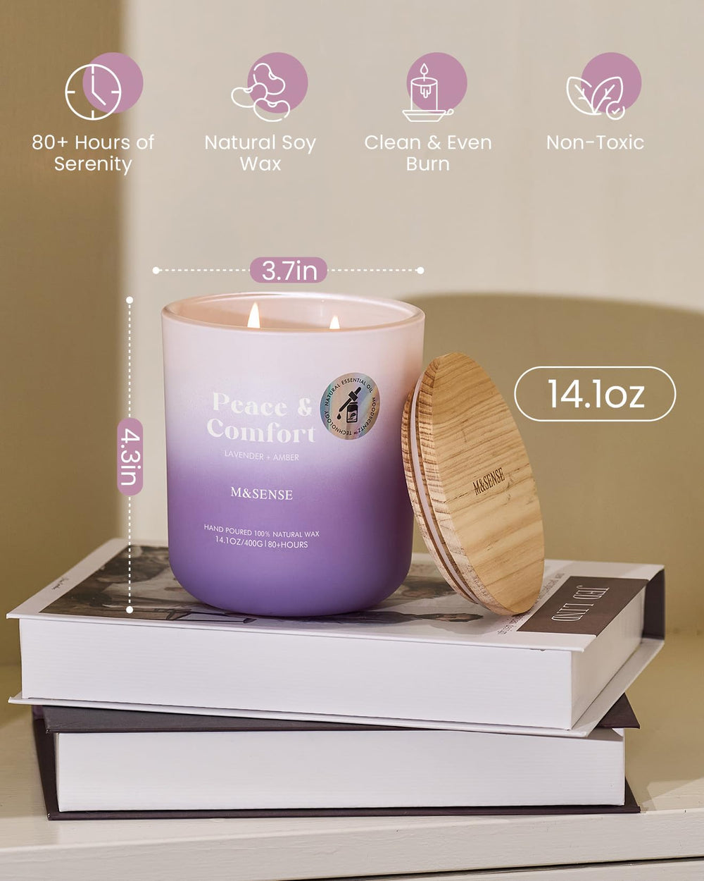 Cotton wick detail inside M&SENSE Lavender Amber Candle
