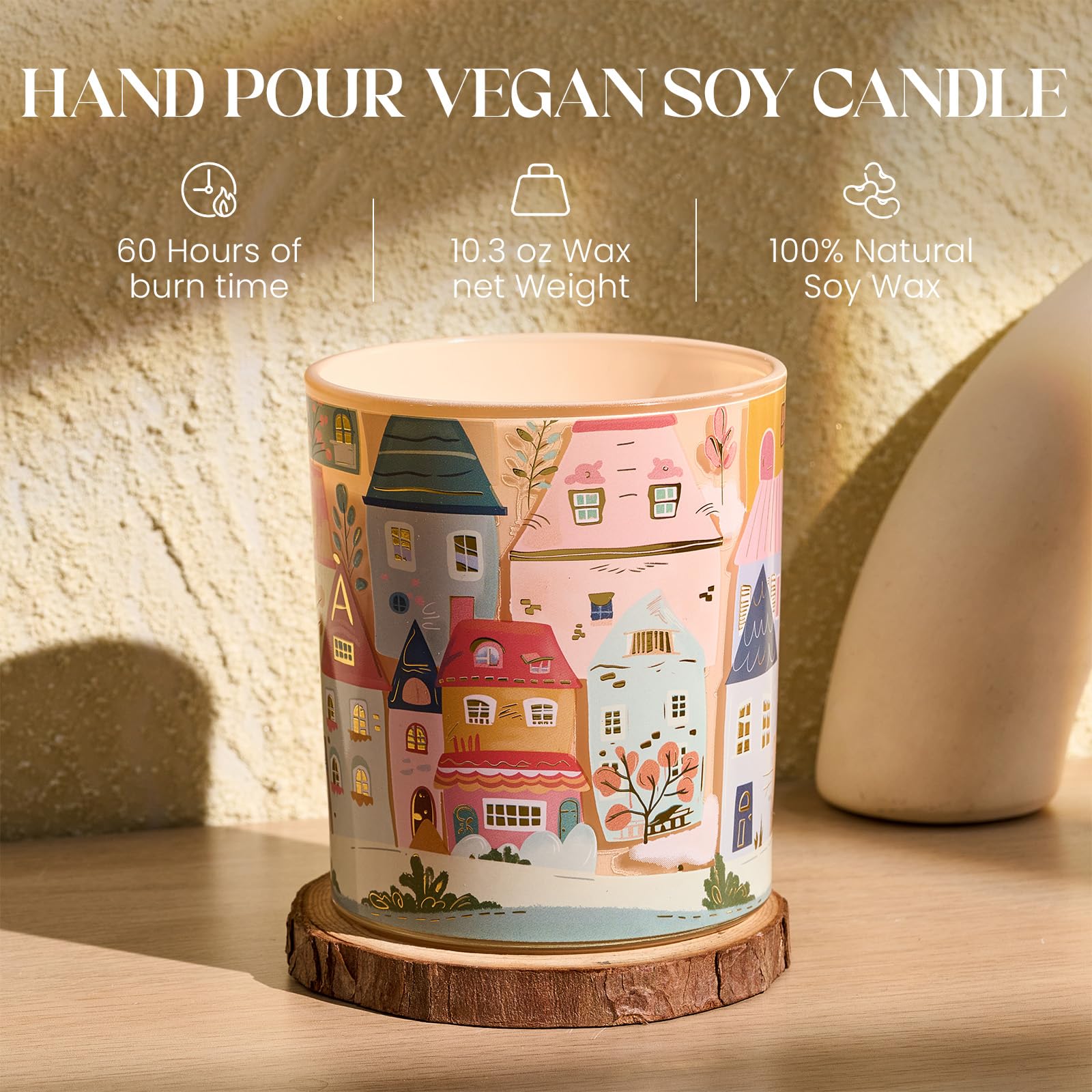 Candle displayed on wooden surface for aesthetic