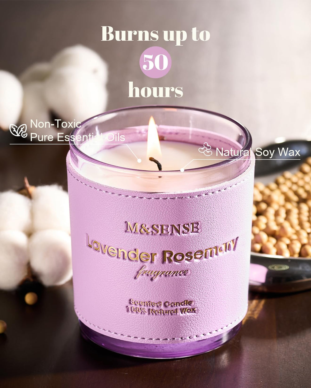 Detachable leather sleeve covering the candle jar