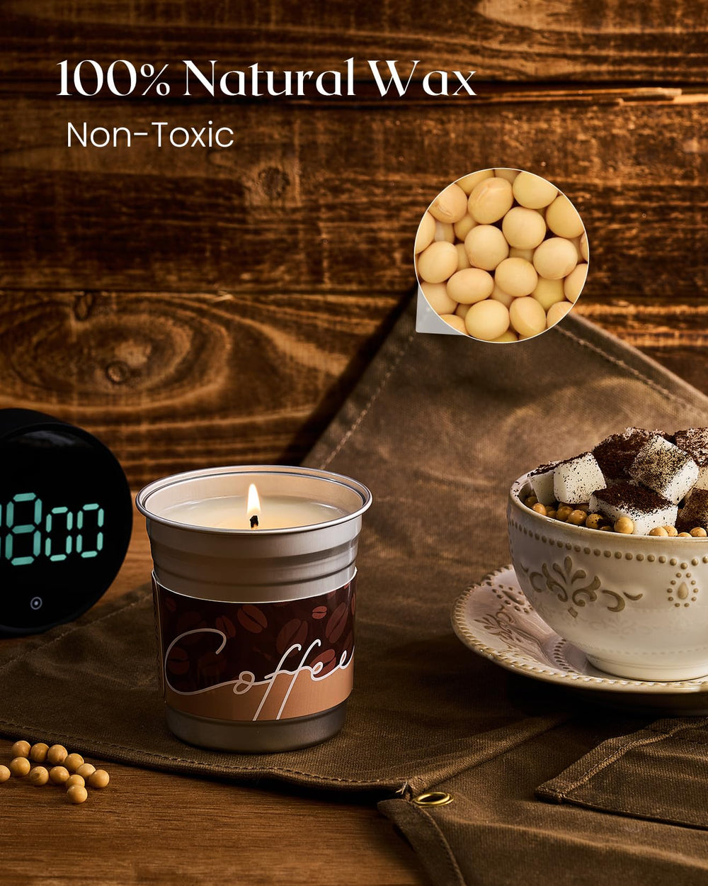 Decorative latte art dust cover on candle