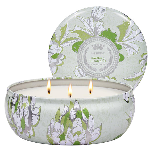 M&SENSE eucalyptus-scented candle in a 12oz tin with three wicks