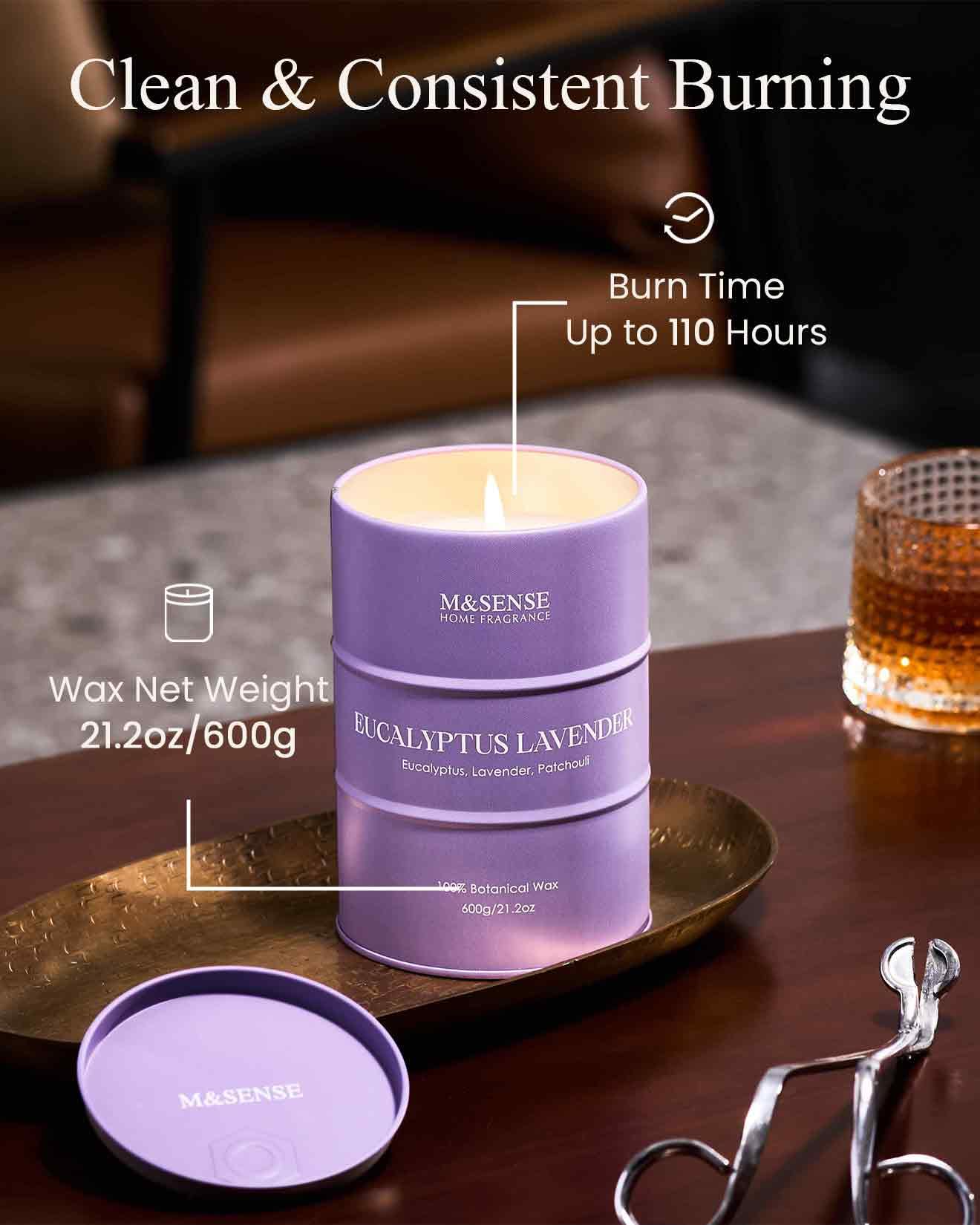 Even burn and steady flame on eucalyptus lavender candle