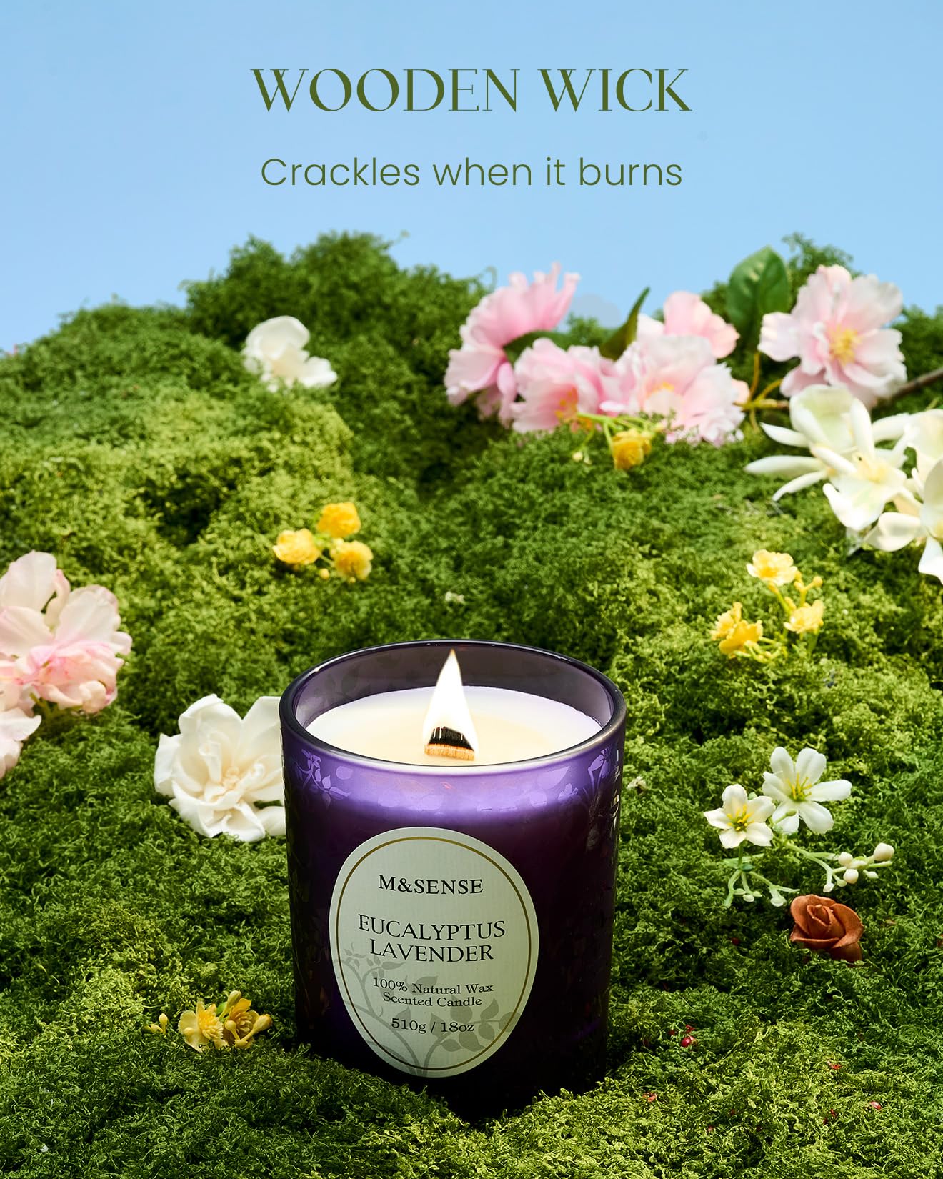 Close-up of crackling wooden wick in the candle