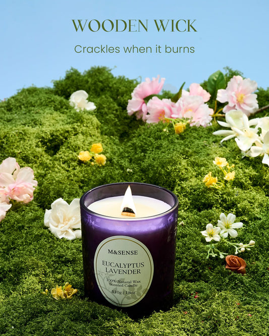 Close-up of crackling wooden wick in the candle