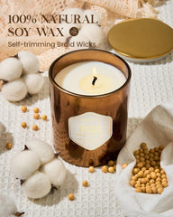 Natural soy wax blend in the candle jar for a clean burn