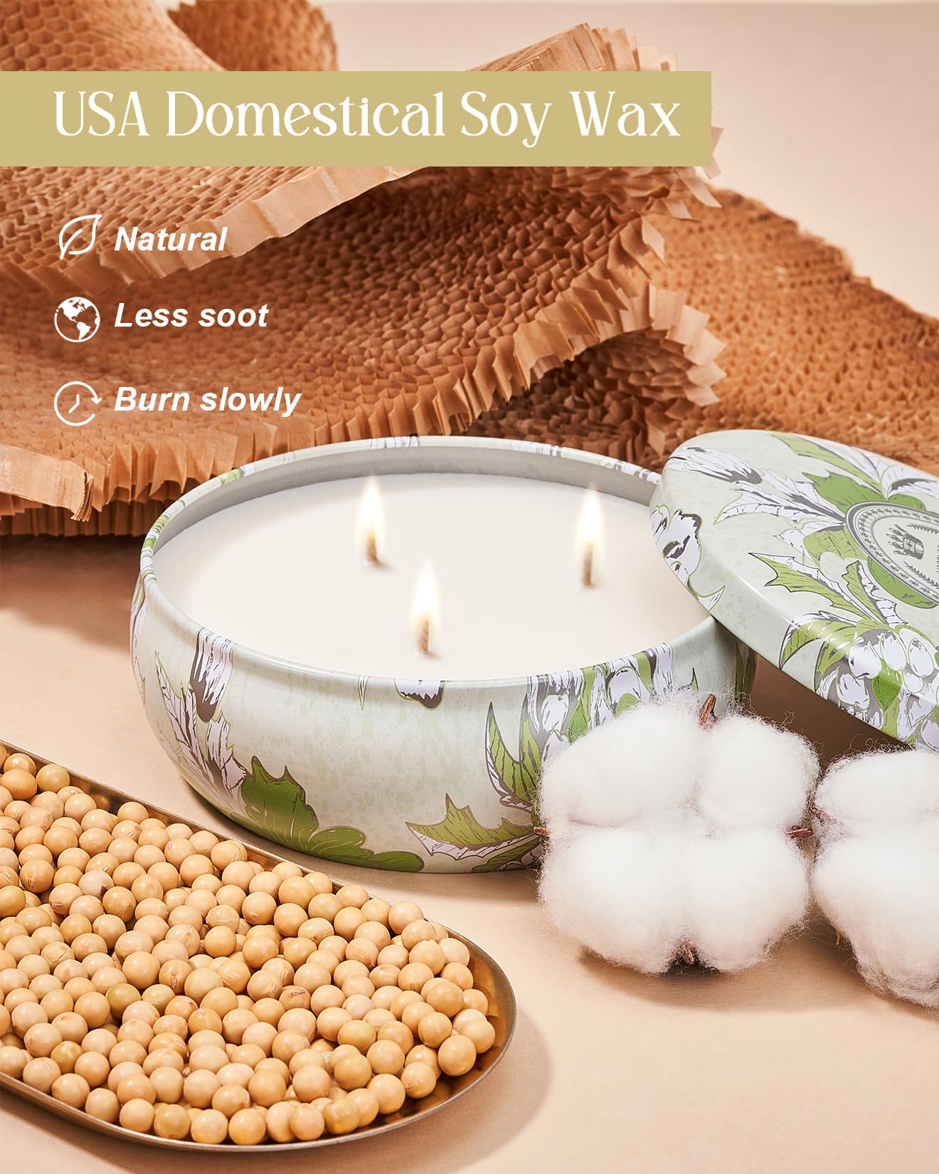 Flower-patterned tin candle for home decor