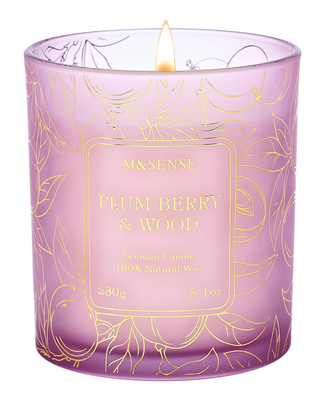 Front view of M&SENSE Fresh Melon wooden soy candle in a gold-foil jar