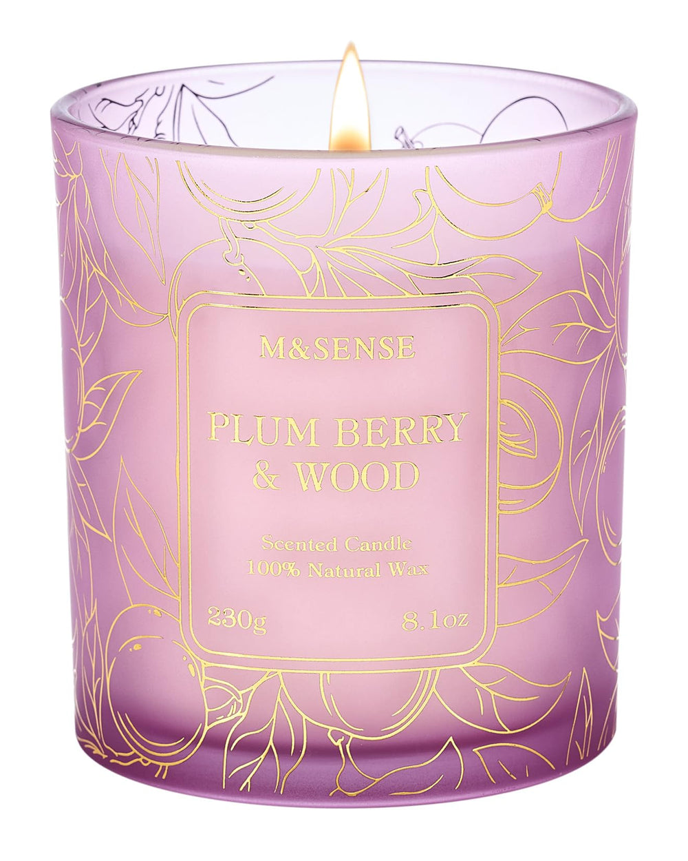 Front view of M&SENSE Fresh Melon wooden soy candle in a gold-foil jar
