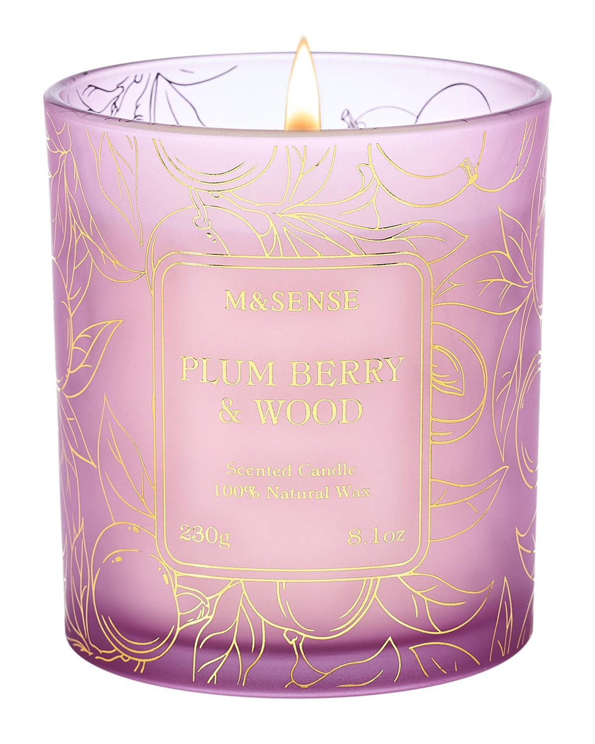 Front view of M&SENSE Fresh Melon wooden soy candle in a gold-foil jar