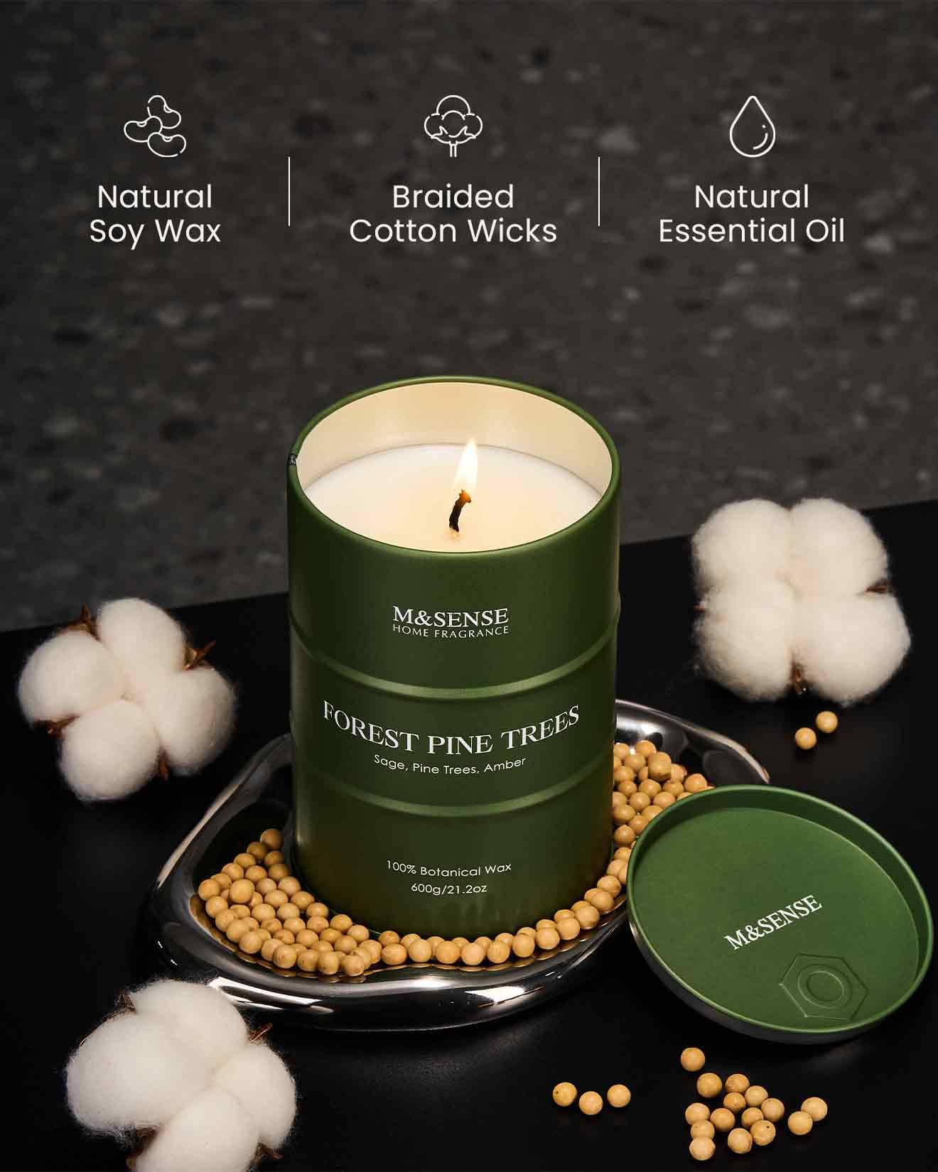 Lead-free cotton wick for clean, even burn