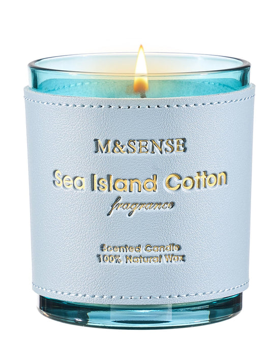 M&SENSE Green Floral Musky Scented Candle in 10oz jar with vegan soy wax