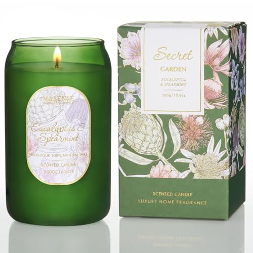 M&SENSE Green Soy Scented Candle in Eucalyptus Mint, 10.6 oz