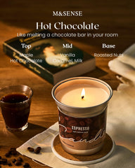 Close-up of 12.3oz M&SENSE candle burn and label
