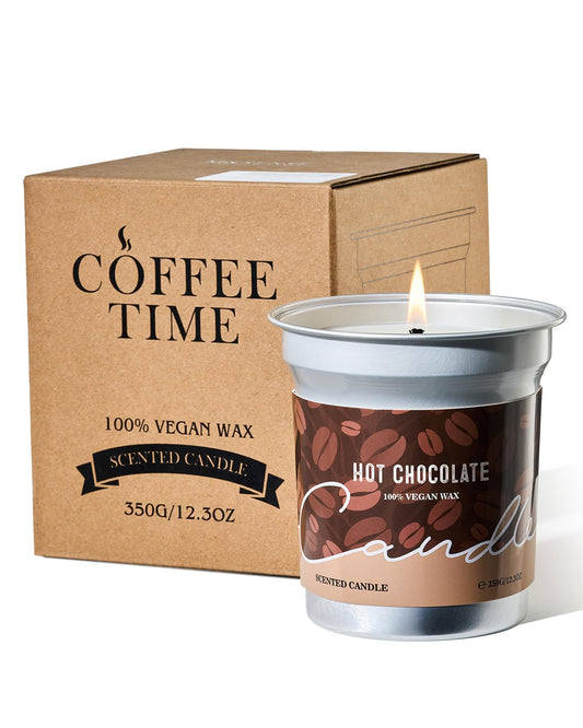 7oz hot chocolate scented candle with latte art lid
