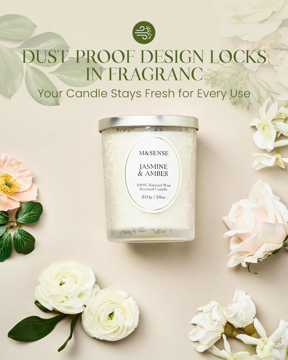 Unlit Jasmine Amber Candle in minimalist packaging