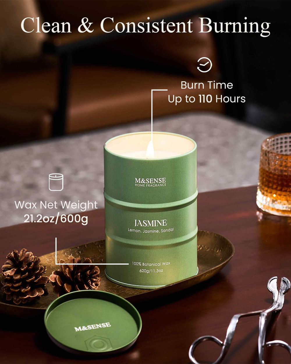 Candle burning with a long, steady burn for 100-120 hours